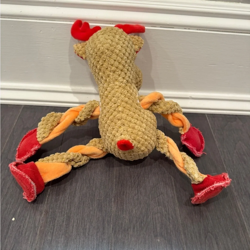 PlushTough Pet Dog Reindeer Toy with Red and Orange Accents